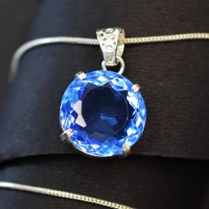 Pendentif Charme en Topaze Bleue Naturelle, Pierre Précieuse Taillée, Argent Sterling 925 Certifié, Bijou Vintage Tendance, Cadeau Idéal pour Elle et Lui - Product Image 4