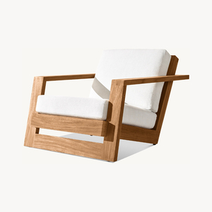 Chaise longue moderne en teck Rayes avec siège coulissant, fabriquée en teck et tissu en lin, résistante aux intempéries, imperméable, écologique, pour une utilisation en extérieur - Product Image 1
