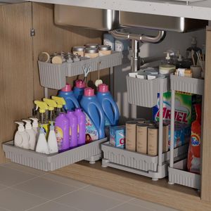 Set da 3 Organizzatori Estraibili a L Multiuso per Sotto Lavello, per Bagno e Cucina, Modello 2026 - Product Image 1