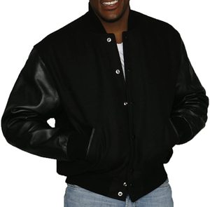 Custom Baseball <b>Jacket</b> Wool and <b>Leather</b> Sleeves in Black for Men American Football <b>Jacket</b> Customized Schoolboy <b>Jacket</b> - Product Image 1