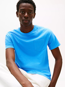 Camiseta Azul Brillante para Hombre, Manga Corta, Cuello Redondo, Corte Regular, Algodón Jersey, Uso Casual, Color Sólido, Bolsillo Frontal, Proveedor Mayorista - Product Image 3