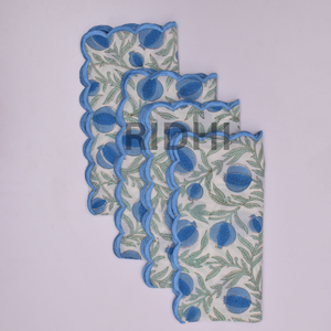 Serviettes de table en coton imprimées à la main au motif indien bleu roi avec broderie, réutilisables pour mariages et restaurants (vente en gros) - Product Image 3