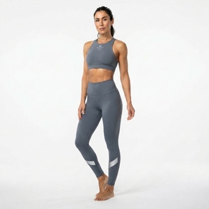 Women High Waist Reflective Panel Leggings and <b>Racerback</b> Sports <b>Bra</b> Two Piece Fitness Activewear Set - Product Image 6
