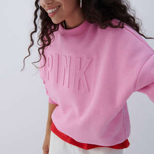 Sudadera con capucha rosa de algodón de alta calidad, unisex, con hombros caídos, de felpa, con relieve, holgada, anti-bolitas, personalizable - Product Image 2