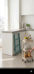 3-Tier Wheeled <b>Trolley</b> Iron Folding Waterproof Modern Storage Rack White/Black Floor Type Living Room Multifunctional Holder - Product Image 2