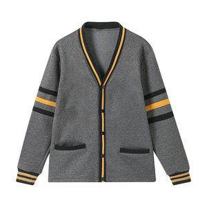 Alpha Dark Grey Thick Wool/Cashmere Fleece <b>Cardigan</b> V Neck Knit <b>Chenille</b> Front Letters Covered Button Casual Winter Sweater - Product Image 3