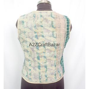 Chaleco de Algodón 100% Puro, Estampado, Acolchado, Estilo Boho, para Mujer, Primavera/Otoño, Cintura Regular, Hecho a Mano, Vintage, Kantha - Product Image 4