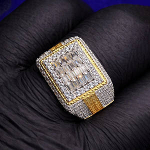 925 Sterling <b>Silver</b> Baguette and Round Cut Moissanite Diamond Signet <b>Ring</b> Hip Hop Style <b>Statement</b> <b>Ring</b> for Unisex Gift Jewelry - Product Image 5