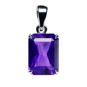 Pendentif en améthyste violette naturelle, argent sterling 925, collier avec pierre précieuse taille émeraude, bijoux fins, cadeau de fiançailles haut de gamme pour elle - Product Image 5