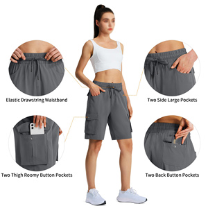 Shorts cargo pour femmes, impression de logo personnalisée, 100% coton, prix bas, vêtements de randonnée, coupe décontractée, vente en gros de shorts cargo pour femmes - Product Image 3