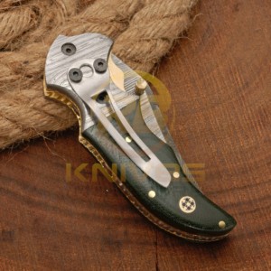 Cuchillo de Caza Plegable Premium OEM RB de Acero de Damasco con Mango de Palisandro, Empuñadura de Latón y Hoja de 7 Pulgadas para Camping - Product Image 5