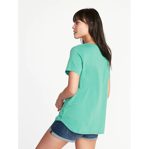 Camiseta de algodón con cuello redondo para mujer, color sólido, corte holgado, informal, manga corta, para primavera y verano - Product Image 3