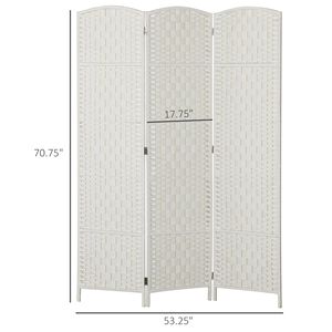Paravento Pieghevole Artigianale a 3 Pannelli, Alto 1,8 m, Divisorio Portatile in Carta Intrecciata Bianco per Camera da Letto - Product Image 3