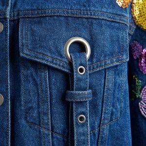 Vestes en jean matelassées pour femmes pour l'hiver Vestes de camionneur à motif floral brodé sur toute la surface Veste en jean pour hommes - Product Image 5