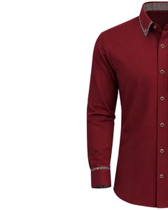 Camisa de Vestir Personalizada para Hombre, Color Borgoña, Corte Entallado, Manga Larga, Cierre de Botones, Formal, Informal, para Oficina, Mezcla de Algodón, Cuello en Contraste, OEM - Product Image 2