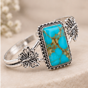 Mohave Turquoise <b>Silver</b> Bangle, Natural Turquoise Gemstone <b>Bracelet</b>, <b>925</b> <b>Sterling</b> <b>Silver</b> Cuff, Blue Stone Statement Jewelry, - Product Image 4