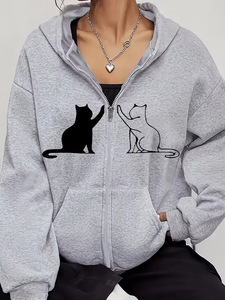 <b>Women</b> Hoodies Professional New Quality <b>Women</b> Sweatshirt Long Sleeve <b>Zip</b> <b>Up</b> Casual <b>Jacket</b> with Cat Prints Suitable For All Season - Product Image 4