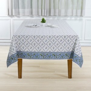 Nappe en coton imprimée à la main motif floral indien, couleur Poudre et Vert Pigeon, style français - Product Image 3