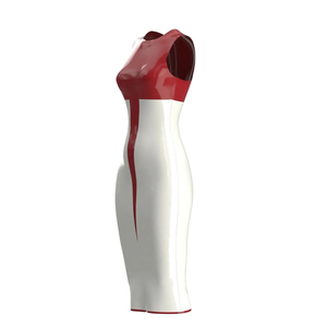 Robe moulante rouge et blanche en PU, sans bretelles, longueur genou, couleur contrastée, ajustée, pour soirée - Product Image 2