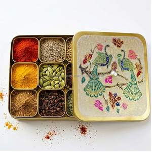 Boîte à épices en laiton style paon vintage – Récipient de rangement décoratif pour cuisine, moulé à la main, avec couvercle assorti - Product Image 5