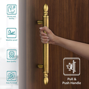 Manija de Puerta Principal de 14 Pulgadas con Acabado de Latón Antiguo, Tirador de Puerta de Aleación de Zinc, Duradera, Decoración para Puerta de Hogar, 3 Años de Garantía, Paquete de 1 - Product Image 2