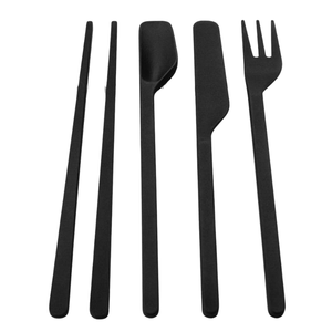 Ensemble d'ustensiles de cuisine noirs modernes, 5 pièces, outils de cuisson |   Ensemble de cuisine résistant à la chaleur, spatule, fourchette, cuillère, pince, noir mat - Product Image 1