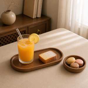 Bandeja ovalada de madera para servir, hecha a mano, diseño minimalista, plato de madera maciza para té y café, vajilla decorativa de UO INDIA - Product Image 3
