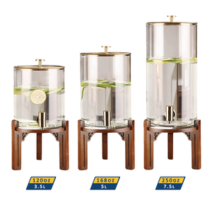 Con soporte de madera 3.5L 5L 7.5L Dispensador de jugo redondo de vidrio de 2 galones Dispensador de bebidas - Product Image 2