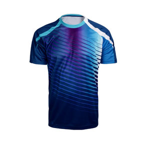 เสื้อยืดแขนราแกลนพิมพ์ลายซับลิเมชั่นสำหรับผู้ชาย โพลีเอสเตอร์ 100% แห้งเร็ว คอกลม ลายทาง ดีไซน์สปอร์ต ทรงปกติ - Product Image 2