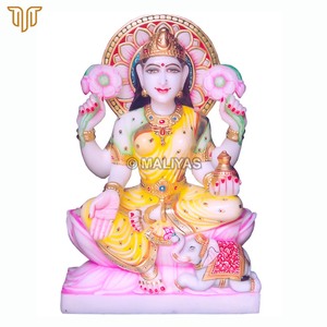 Fabricant de statues de Laxmi en marbre |   Murti Lakshmi Mata artisanal avec lotus, éléphant et kalash |   MALIYAS Jaipur - Product Image 4