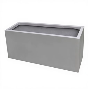 Nouveau Grand Pot de Jardin Rectangulaire Classique Tendance en Fibre de Verre Incassable Léger Gris Sculpté à la Main pour Maison et Jardin - Product Image 1