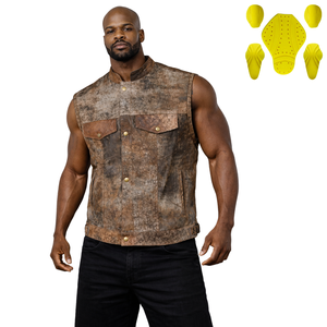 Chaleco de Motociclista de Cuero Vacuno Vintage para Hombre, Chaleco de Cuero para Motociclista con Protección en la Espalda - Product Image 2