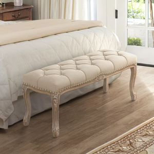 Beige OEM Linen Living Room Furniture Home Stool and Ottoman Classic Linen Solid Wood Foam <b>BENCH</b> MD07 - Product Image 1