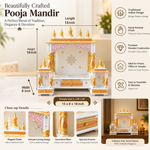 Temple traditionnel artisanal en bois de manguier vertical pour la prière hindoue, rangement pour les portes, pour la maison, le bureau, la salle de méditation - Cadeau d'anniversaire - Product Image 2