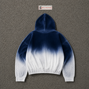 Sudadera con capucha y cremallera completa, estilo vintage, unisex, premium, con degradado azul marino y blanco, estilo urbano oversize. - Product Image 6