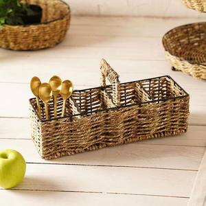 Cesta rectangular tejida para cubiertos con 3 compartimentos, hecha a mano con ratán natural, para decoración de mesa, procedente de Vietnam. - Product Image 1