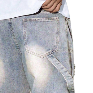 Jeans de Mezclilla para Hombre, Estilo Y2K, Color Azul Hielo Lavado, Corte Holgado, Pierna Recta, Cintura Media, Secado Rápido, Transpirables, Rotos, 100% Algodón, Casuales - Product Image 4