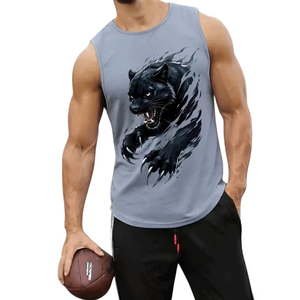 Débardeur Homme Nouvelle Collection Qualité Supérieure Imprimé Panthère Noire Débardeur Homme Décontracté Sans Manches Gilet Sport Col Rond Streetwear - Product Image 3