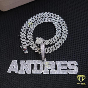 Collar de cadena con colgante de letra 'Snow Beach' con diamantes de moissanita, estilo Hip Hop, joyería de lujo personalizada - Product Image 2