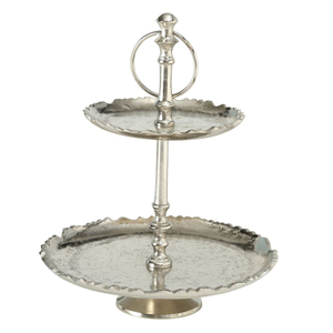 Wholesale Rectangular Silver Metal Cake Stand 2 Tier Hammered Aluminium Cake Stand With Handle For Wedding Party Dessert Display - Product Image 2