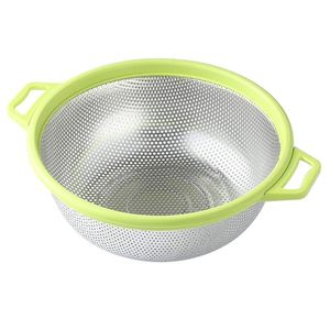 Passoire en acier inoxydable à mailles fines avec bord et poignées en plastique vert, bol égouttoir - Product Image 4