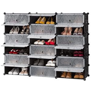 Meuble de rangement à chaussures en plastique à 6 niveaux et 18 compartiments avec portes pour boîtes et organiseurs à chaussures - Product Image 1