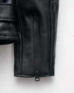 Veste de motard en cuir véritable noir de qualité supérieure pour homme, col rabattu, couleur unie, style automne, vente en gros - Product Image 4