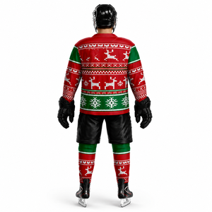 Maillot de hockey sur glace unisexe à imprimé de Noël, manches longues, col rond, 100% polyester, respirant, vêtements d'hiver, coupe régulière, personnalisable - Product Image 3