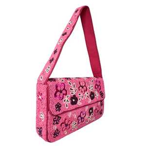 <b>Pink</b> Floral Beaded Shoulder Bag Handmade Seed Bead Flower <b>Purse</b> Bright <b>Pink</b> Statement Handbag - Product Image 2