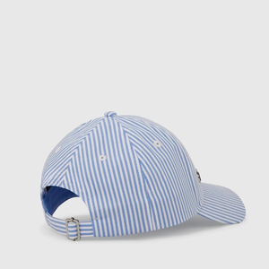 Casquette de baseball sportive en coton sergé rayé bleu personnalisée, 6 panneaux, réglable, unisexe, décontractée, printemps-été, logo brodé, bouton avant - Product Image 2