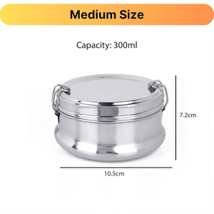 Boîtes à lunch rondes en acier inoxydable en gros sous marque privée, double compartiment, fermeture à clip bidirectionnelle, étanches, capacité 300 ml - Product Image 4