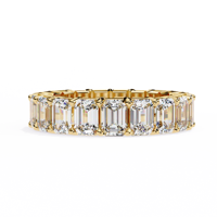Bague demi-éternité en or 10 carats avec diamant synthétique de laboratoire taille émeraude, CVD HPHT, certifiée IGI, plaquée rhodium, pour homme