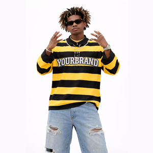 Camiseta de Rugby Personalizada con Bordado y Pedrería para Hombre, 100% Algodón, Manga Larga, Corte Cuadrado, Tejido de Punto a Rayas - Product Image 5