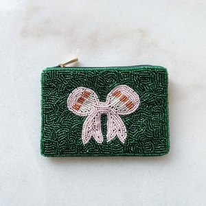 Elegant Look <b>Pink</b> Ribbon Bow Design Beaded Coin <b>Purses</b> Girls and Women for St Patrick Day Festival Coin <b>Purse</b> Perfect for Casual - Product Image 2